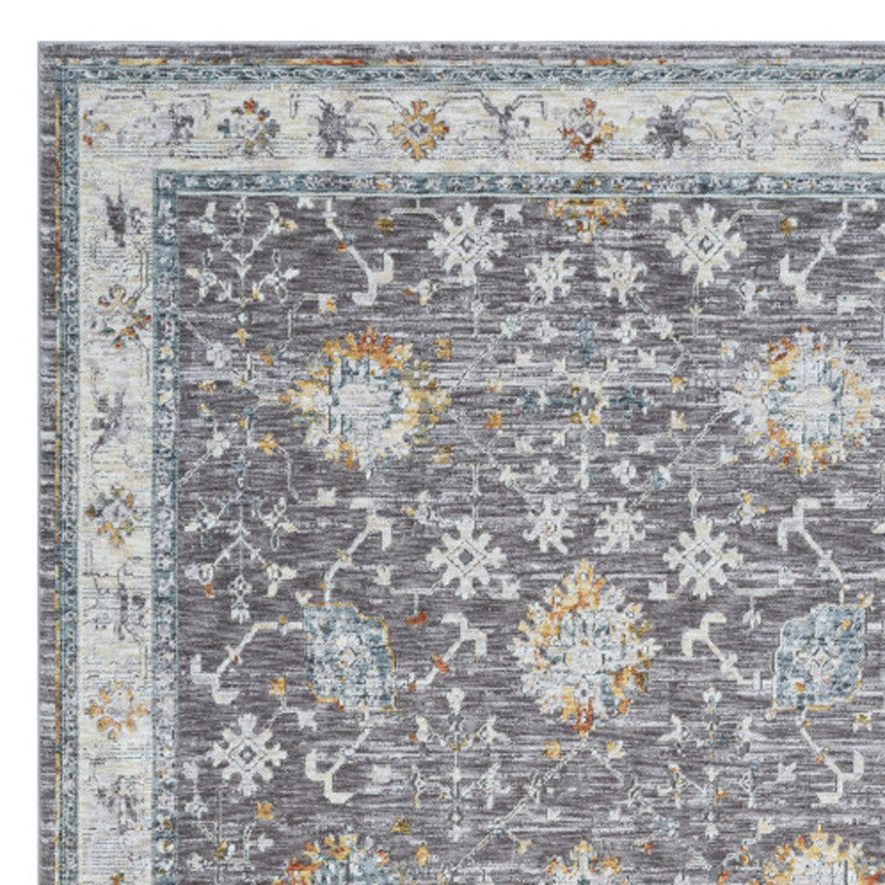 8-Foot Gray and Blue Floral Distressed Runner Rug for a Charming Living Space