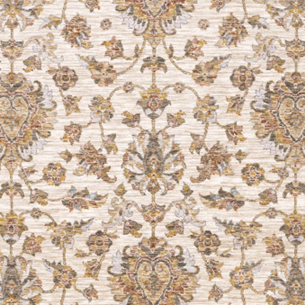 Stain-Resistant, Soft Oriental Runner Rug with Fringe - Timeless Ivory and Blue Design