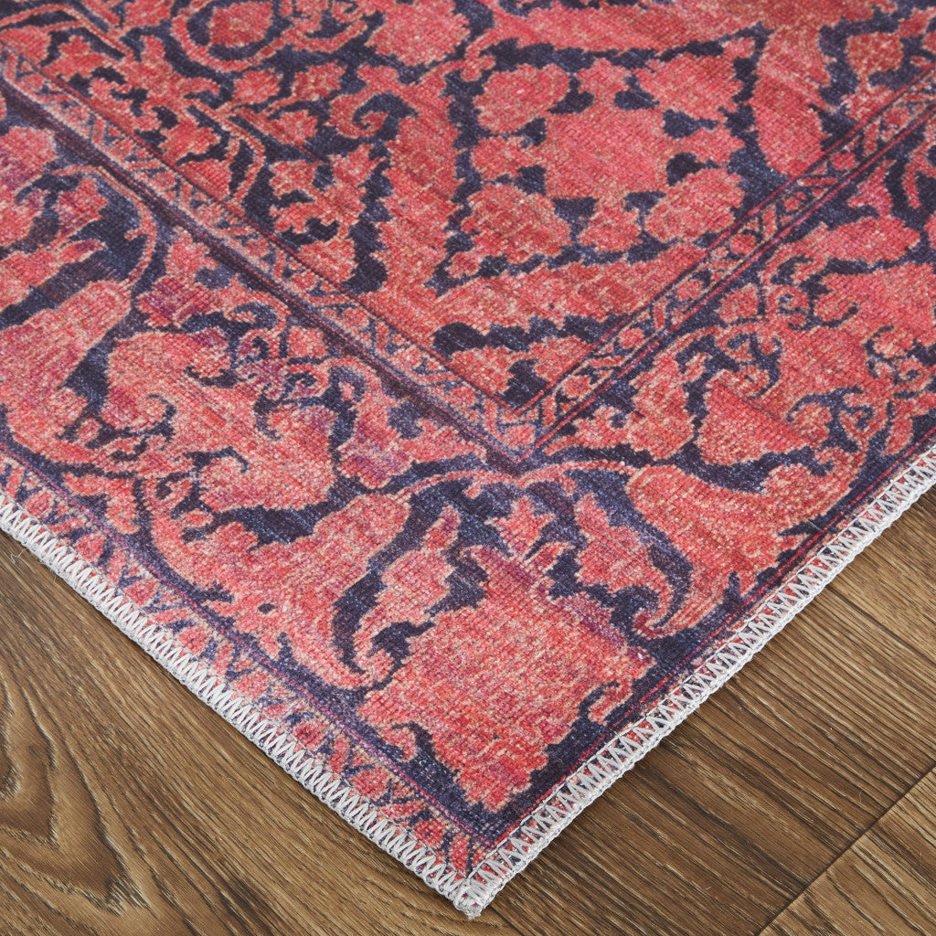 Elegant Red and Black Floral Power Loom Area Rug for Home Decor