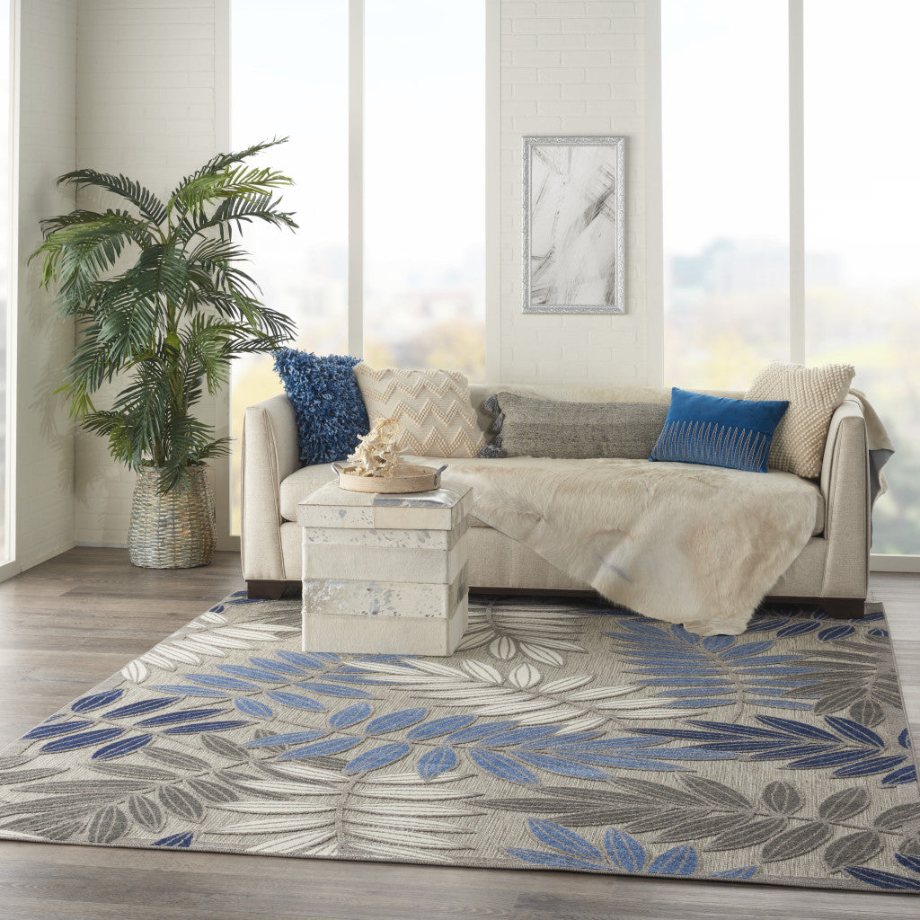 Stylish and Comfortable Elegant Turkish Outdoor and Indoor Area Rug with Grey/Blue Floral Design