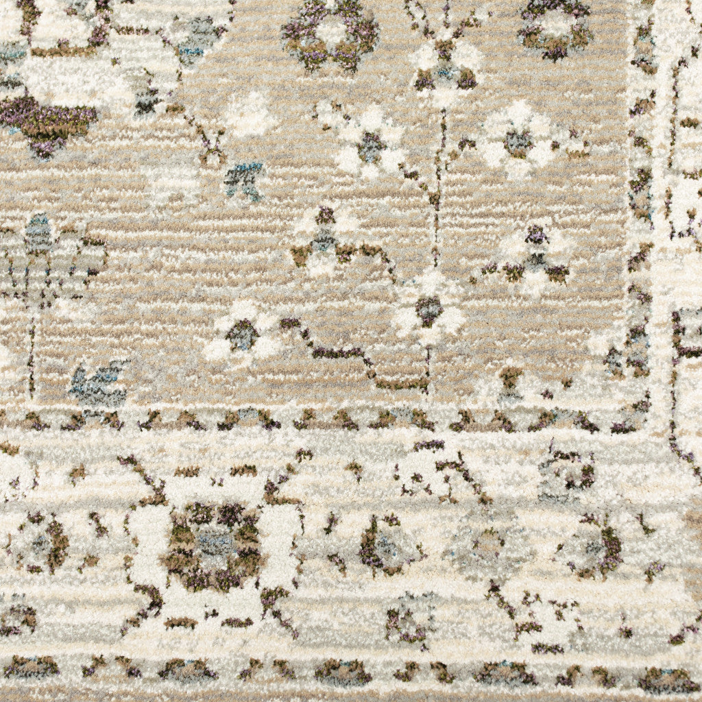 Stain-Resistant, Elegant Beige and Ivory Oriental-Style Power Loom Area Rug Ideal for Family Homes with Kids and Pets