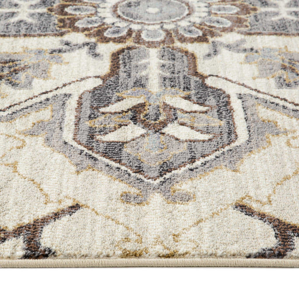 Stain-Resistant Elegant Floral Medallion Area Rug in Ivory, Gray, and Black for Home Decor