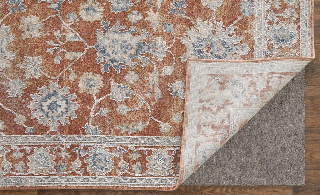 Elegant Blue and Taupe Floral Area Rug - Stain Resistant, Ideal for Spaces with Kids and Pets