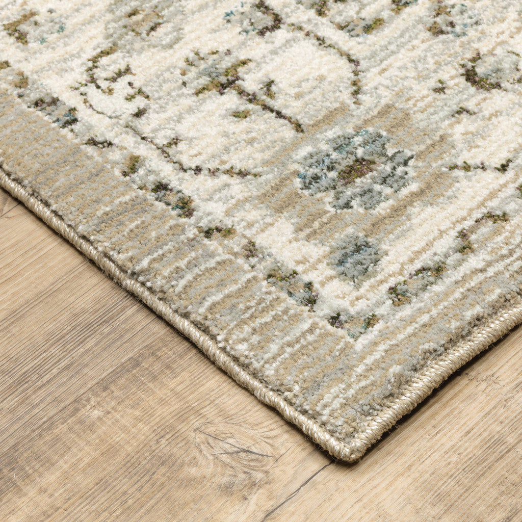 Stain-Resistant, Elegant Beige and Ivory Oriental-Style Power Loom Area Rug Ideal for Family Homes with Kids and Pets