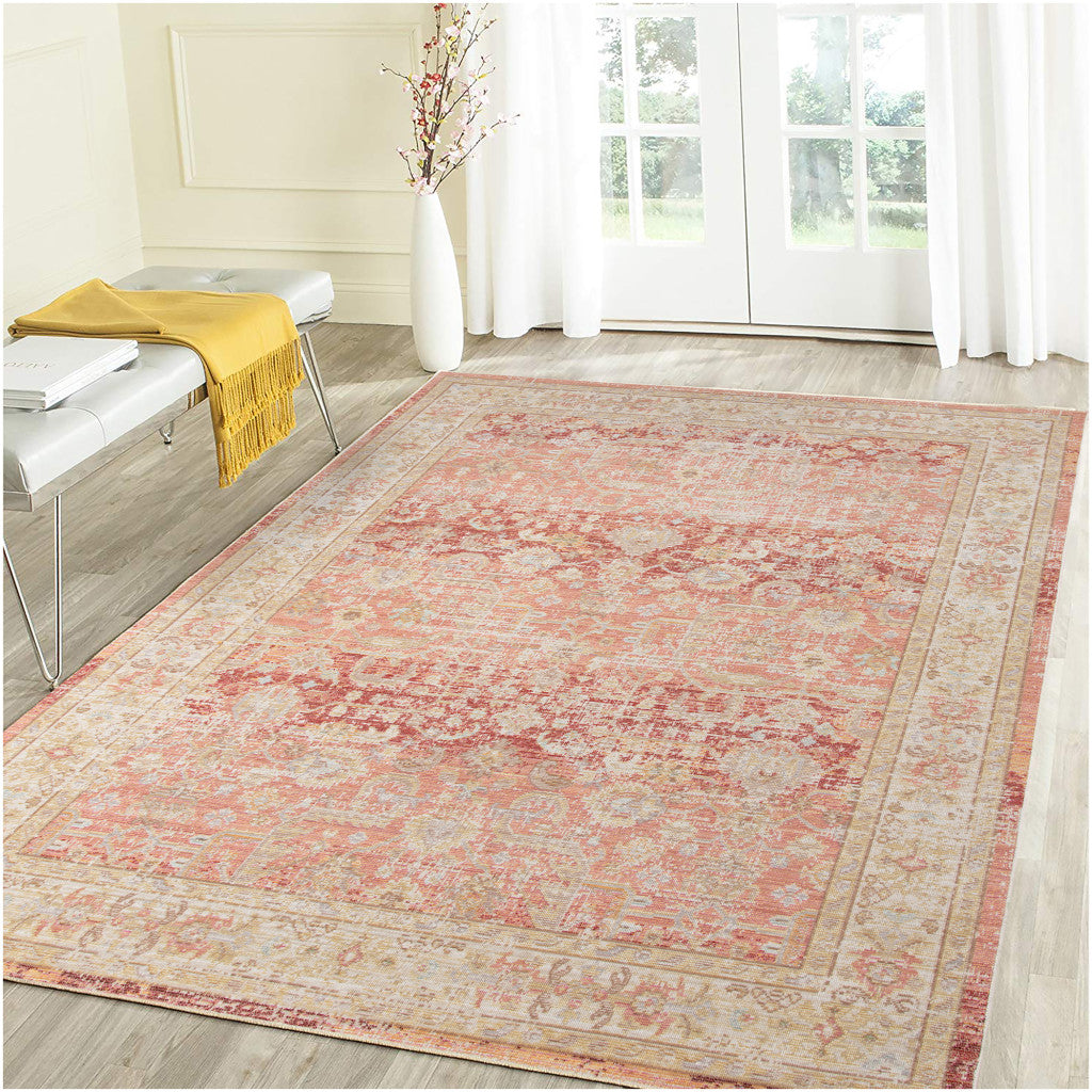 Elegant Floral Power Loom Area Rug with Stunning Lavender and Orange Design for Chic Living Spaces