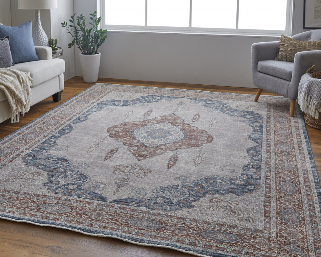 Stain-Resistant Blue and Gray Floral Area Rug for Kids and Pets, Ideal for Home Decor