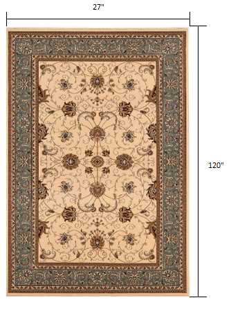 Stylish Blue and Ivory Oriental Power Loom Runner Rug for Warm Home Decor