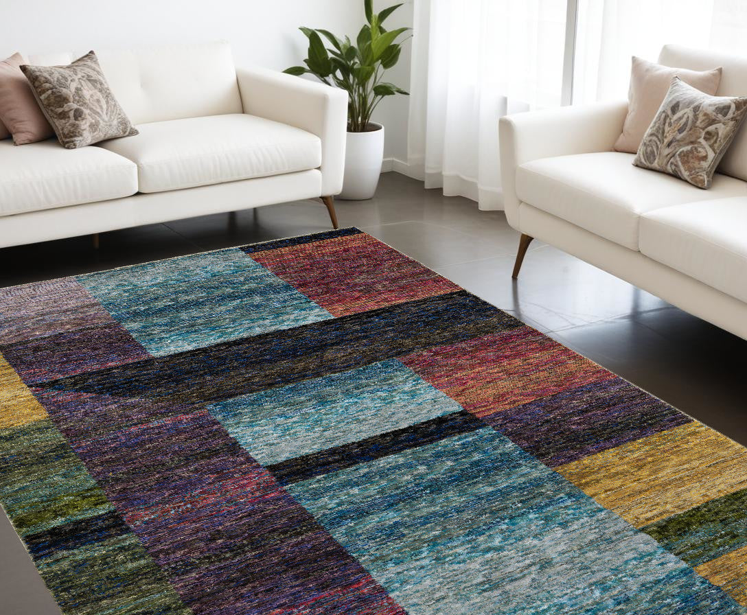 Stylish Stain-Resistant Geometric Area Rug with Purple and Red Design Ideal for Family Living Spaces