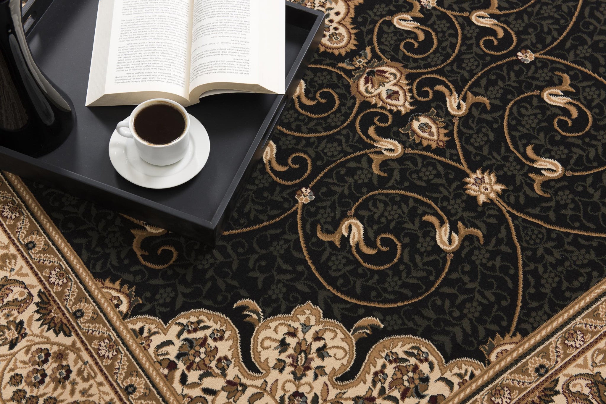 Stylish and Elegant Beige and Black Medallion Design Power Loom Runner Rug - A Perfect Decorative Addition for Any Indoor Space