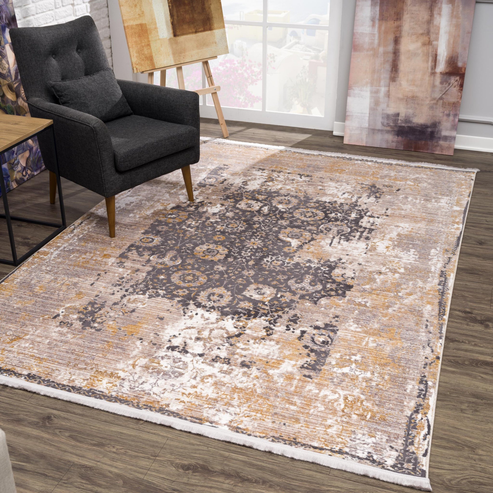 Exquisite Gray and Ivory Oriental Style Power Loom Runner Rug - Ideal Decor for Fashionable Living Spaces and Hallways