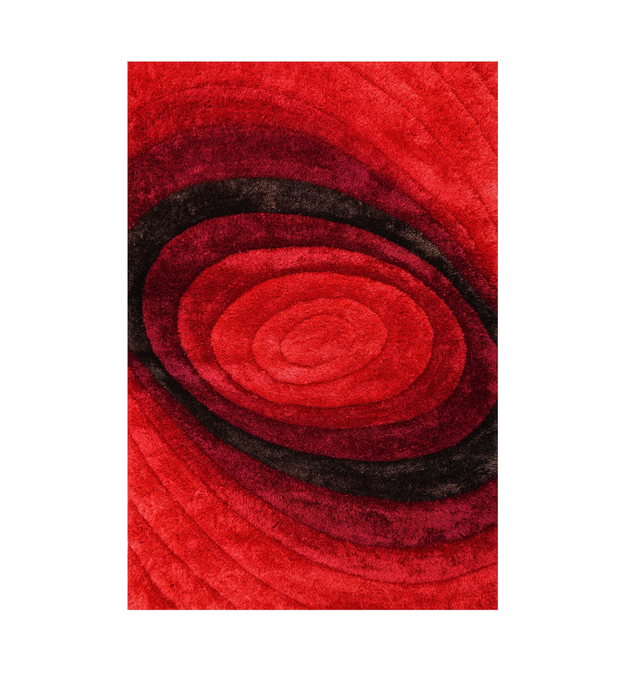 Luxurious Hand-Tufted Geometric Red and Black Shag Area Rug for Stylish Interiors