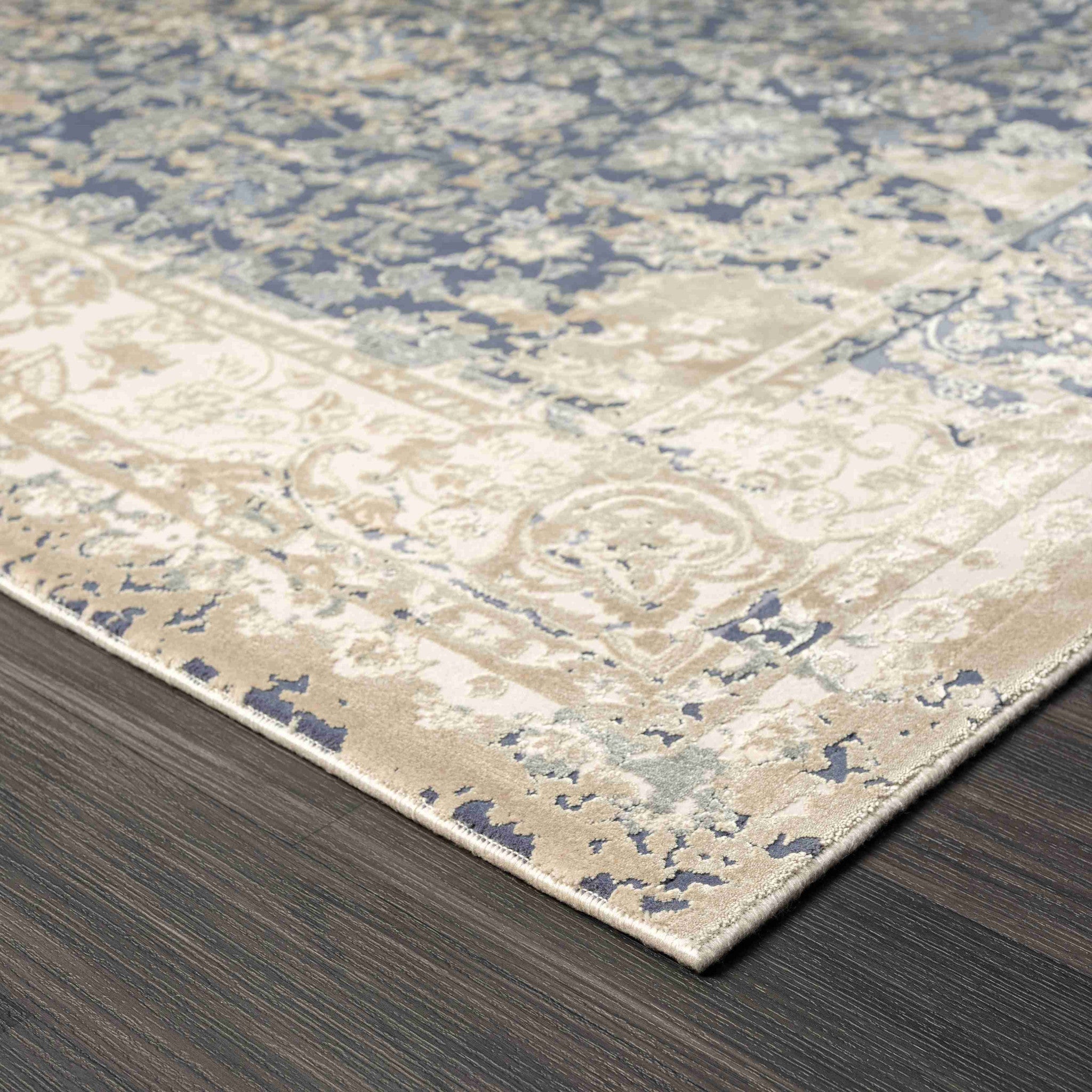Exquisite Gray and Ivory Floral Machine - Made Viscose Area Rug for a Cozy and Elegant Touch in Any Room's Interior Decor