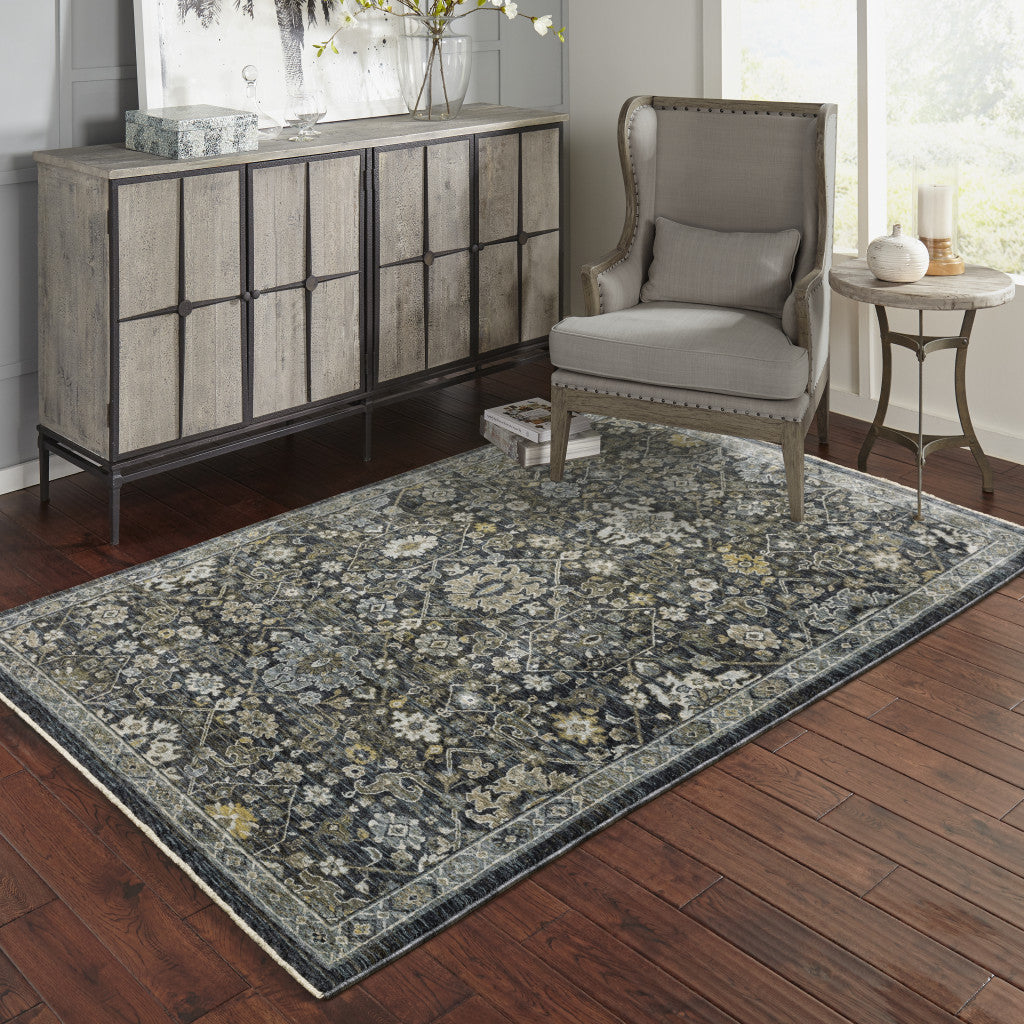 Stain-Resistant Elegant Oriental Power Loom Runner Rug in Blue and Ivory for Homes