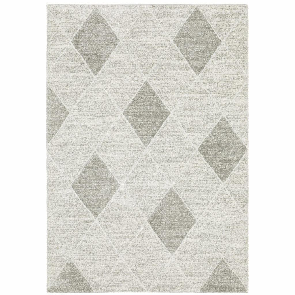 Stain-Resistant Elegant Geometric Runner Rug in Grey and Ivory Ideal for Homes with Children and Pets