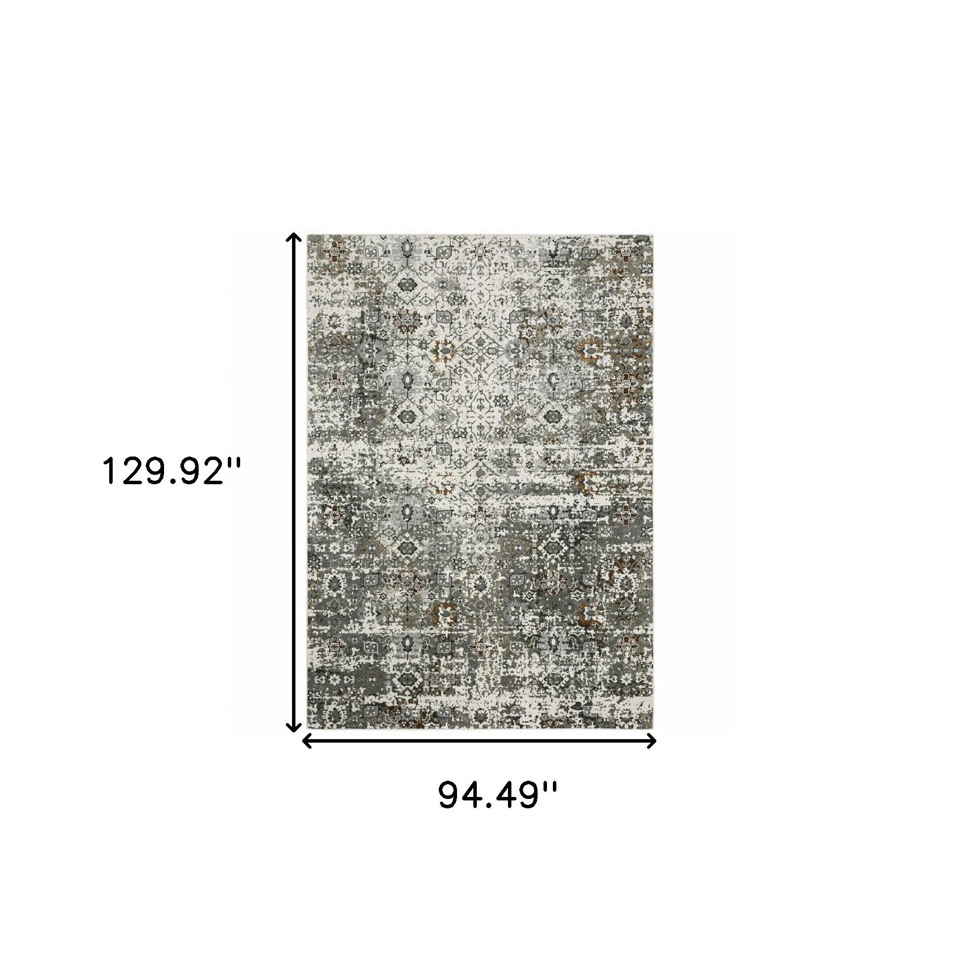 Stain-Resistant, Power Loomed Elegant Oriental Style Runner Rug in Ivory, Grey, Charcoal, Rust, Gold, and Brown Shades