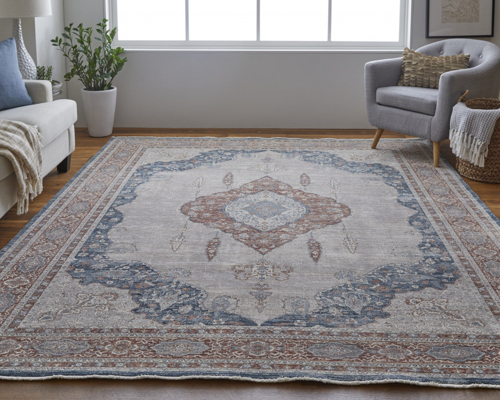 Stain-Resistant Blue and Gray Floral Area Rug for Kids and Pets, Ideal for Home Decor