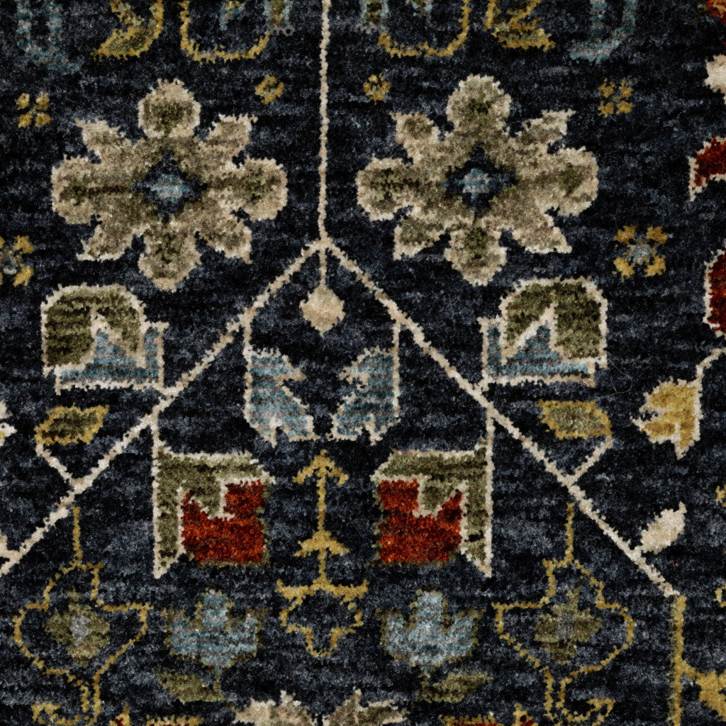 Stylish Stain-Resistant Blue and Ivory Oriental Power Loom Runner Rug with Fringe