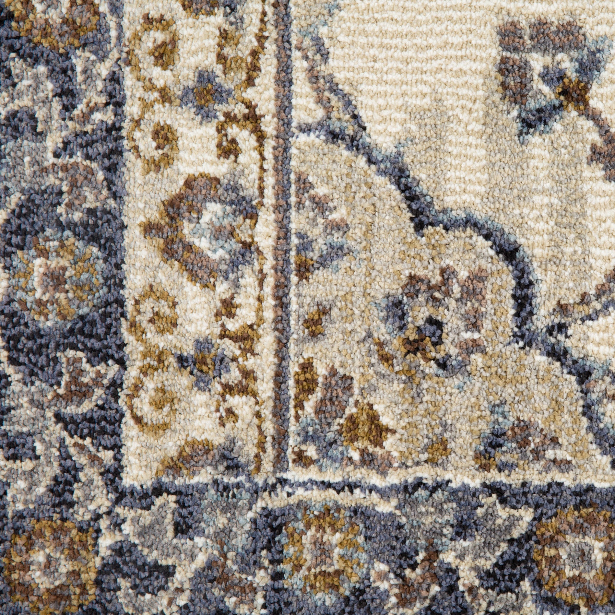 Stain-Resistant Elegant Floral Power Loom Area Rug in Ivory, Navy, Blue & Brown Design Ideal for Homes with Kids and Pets