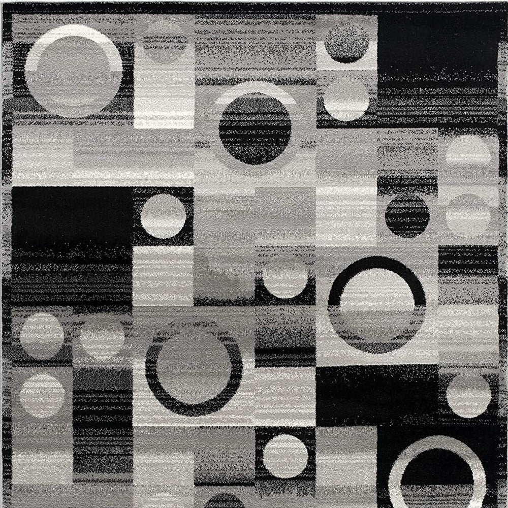 Stain-Resistant Geometric Power Loom Distressed Runner Rug in Black, Gray, and White - 10-Foot Long Stylish Floor Covering