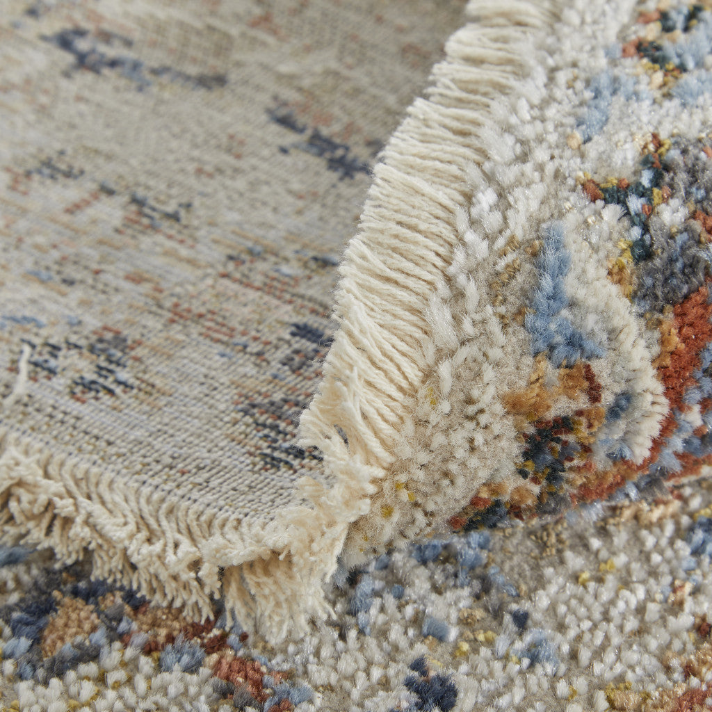 Exquisite Tan, Blue, and Brown Oriental-Style Area Runner Rug with Fringed Edges for a Fashionable Home Decor Accent