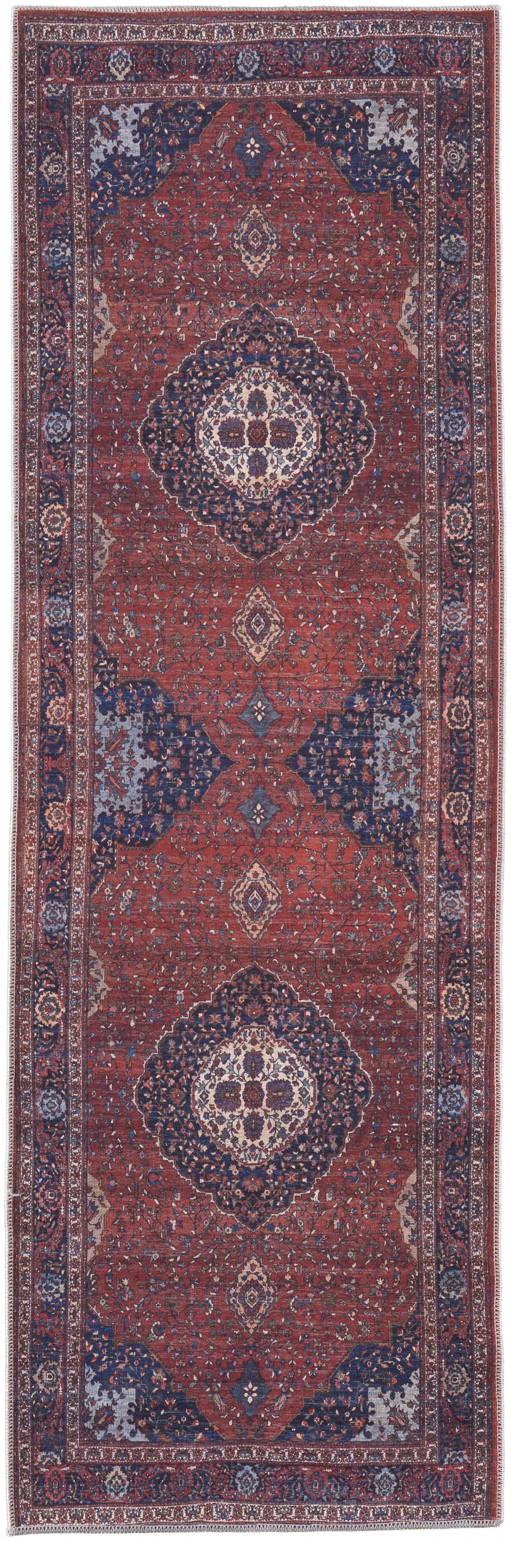 Stylish Red, Blue & Tan Floral Power Loom Area Rug for Elegant Homes