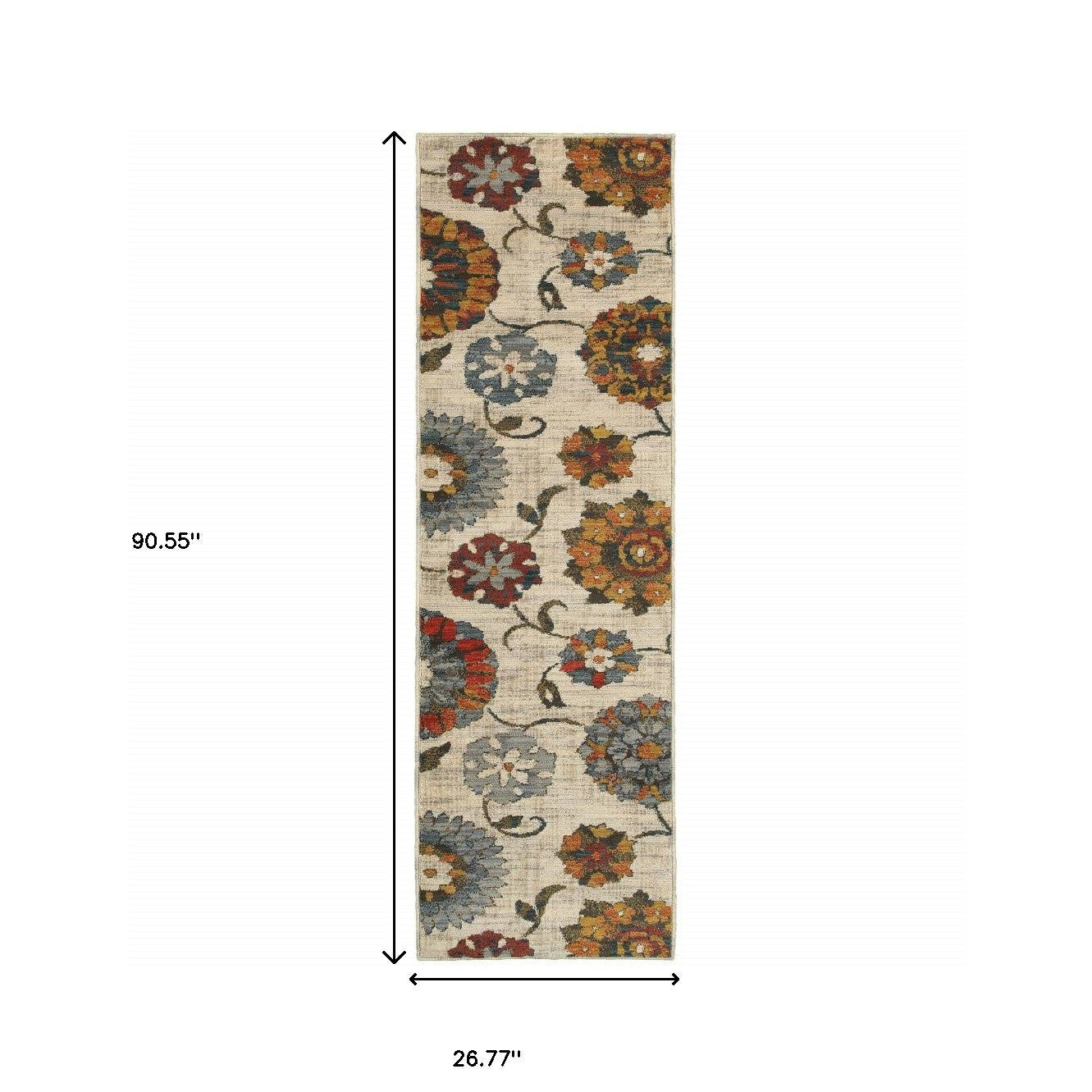 Stylish Orange and Ivory Floral Power Loom Area Runner Rug - Stain Resistant and Cozy for Indoor Spaces