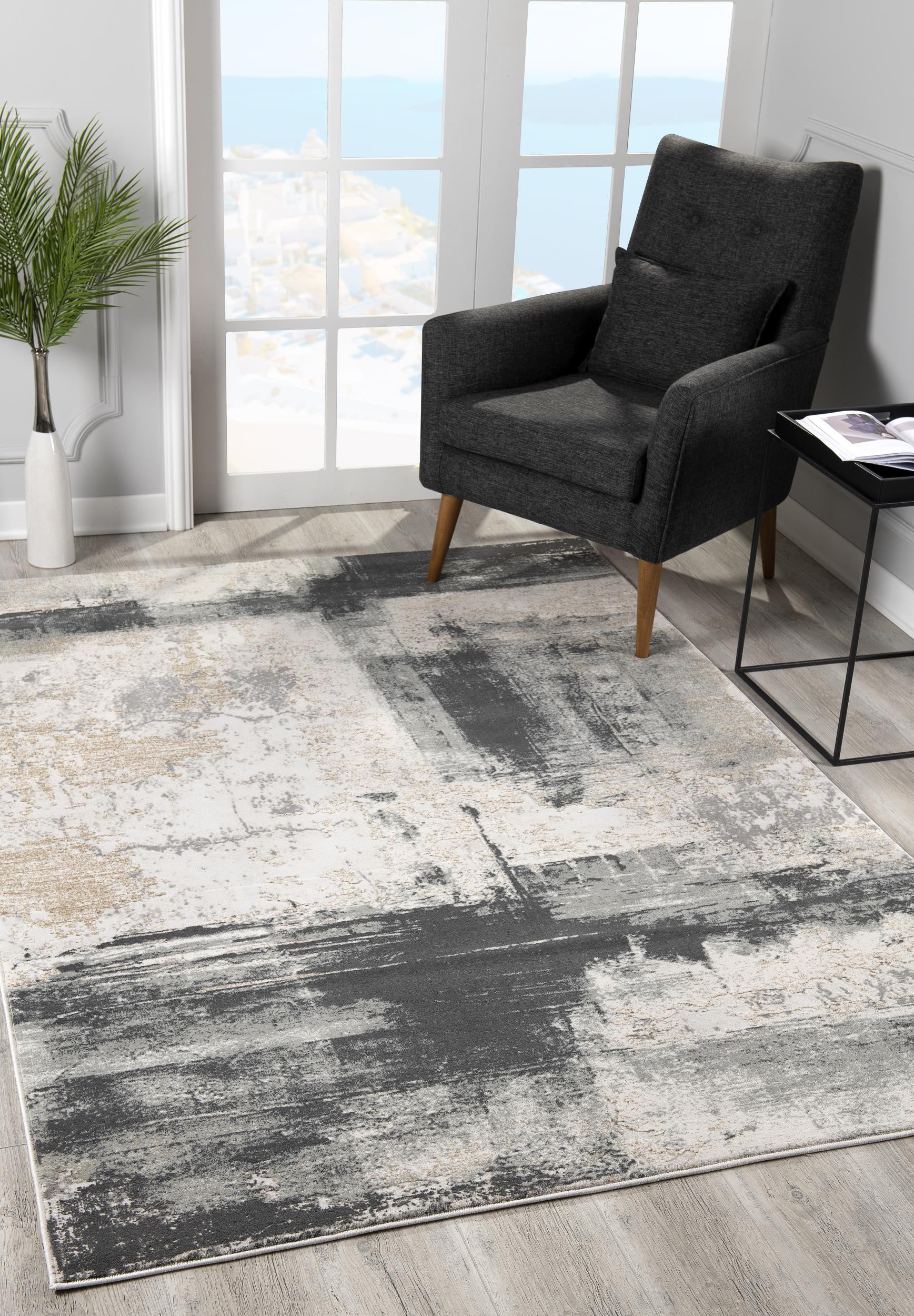 Stylish Gray and Ivory Abstract Dhurrie Runner Rug for Cozy Spaces