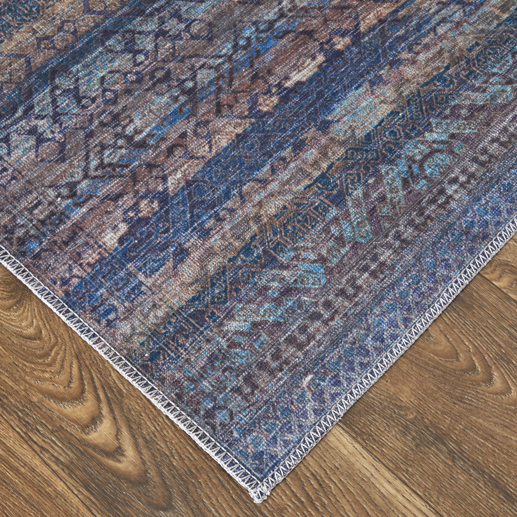 Artistic Cozy Area Rug in Blue, Purple & Brown Floral Design