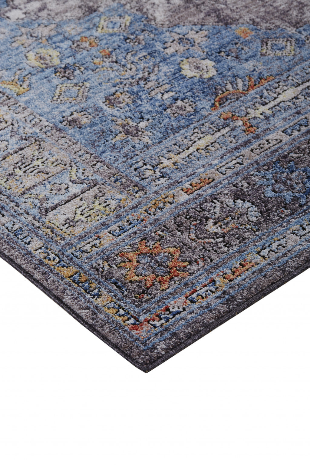 Exquisite Floral Polyester Area Rug with Elegant Blue and Gray Design, Stain - Resistant, Ideal for Family Homes with Kids and Pets