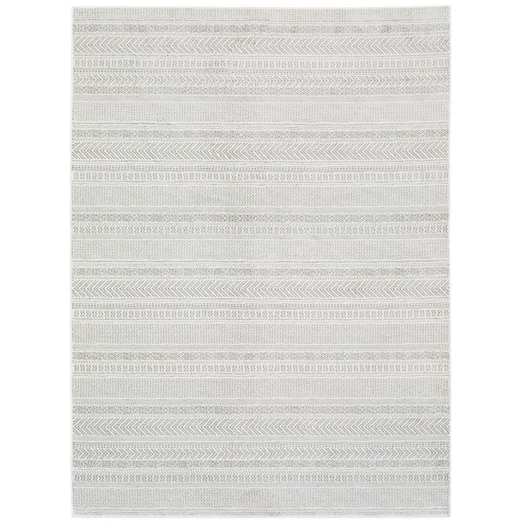 Stain-Resistant Geometric Power Loom Area Runner Rug with White and Grey Design for Enhanced Home Comfort
