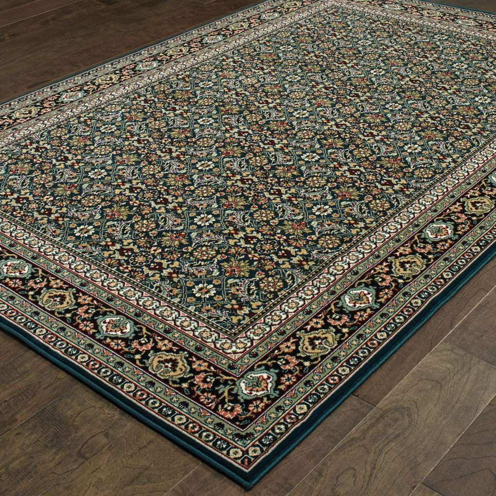 Stylish and Stain-Resistant Elegant Oriental Design Runner Rug in Navy Blue, Red, Green, and Ivory Shades