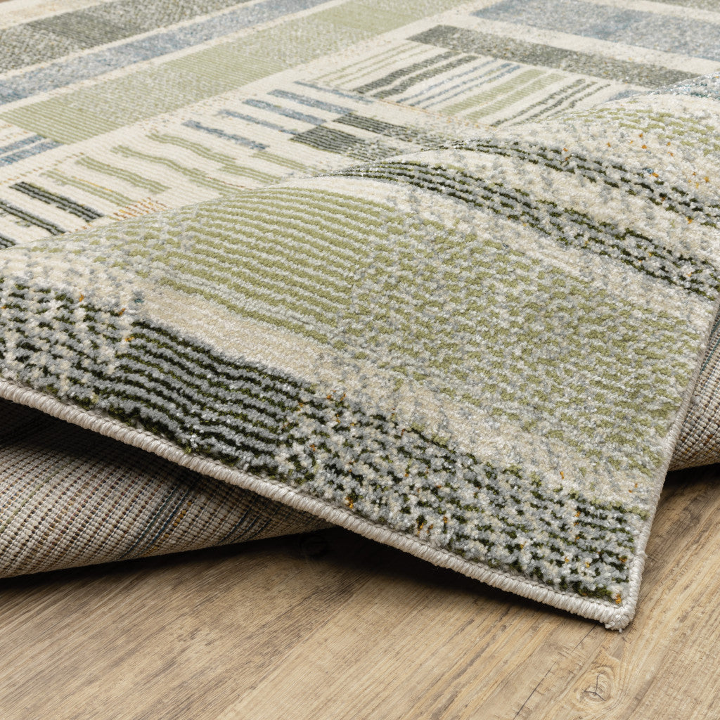 Stain-Resistant Blue Geometric Power Loom Area Rug - Ideal for Family Homes