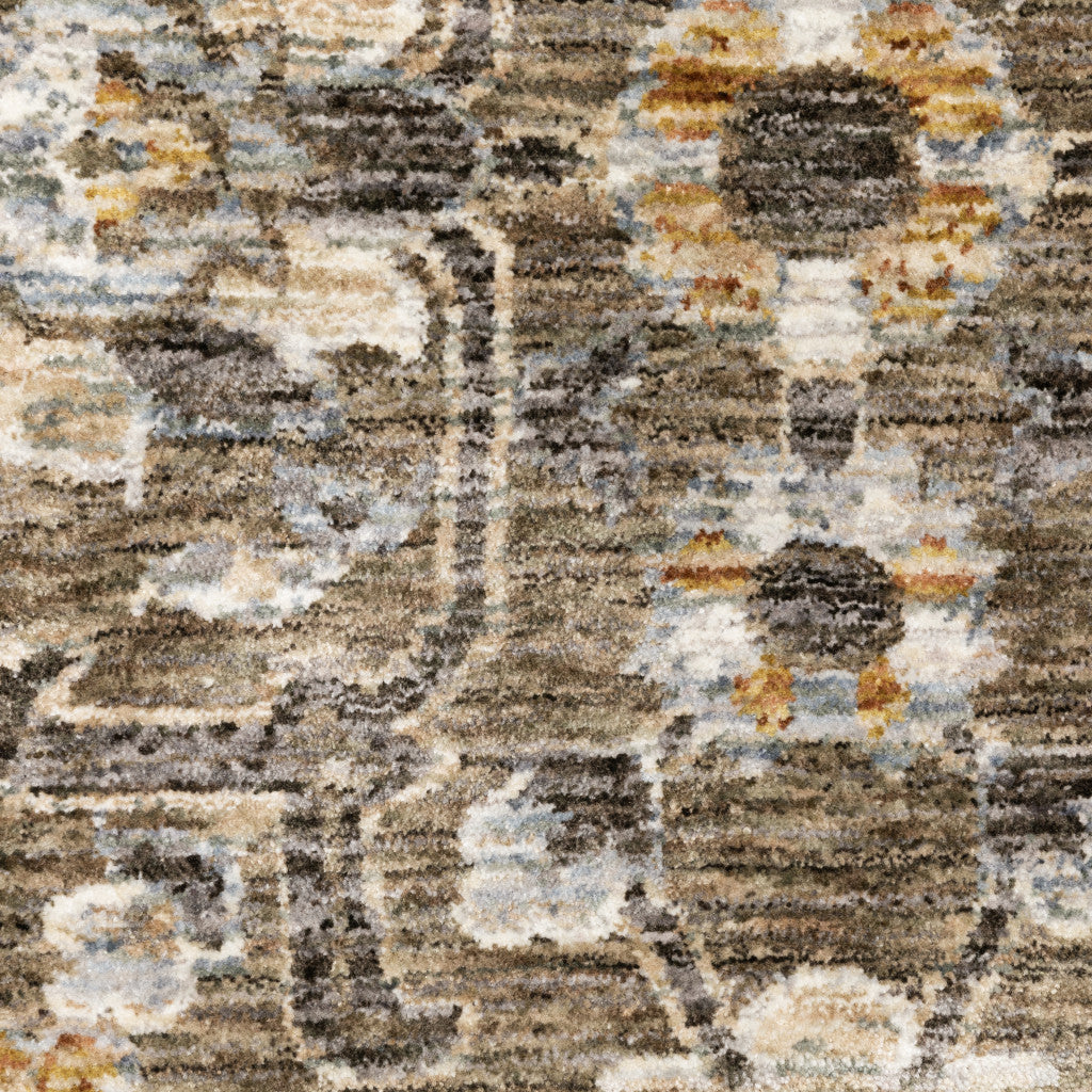 Stain-Resistant Floral Power Loom Area Runner Rug with Stylish Grey and Tan Design for Any Living Space