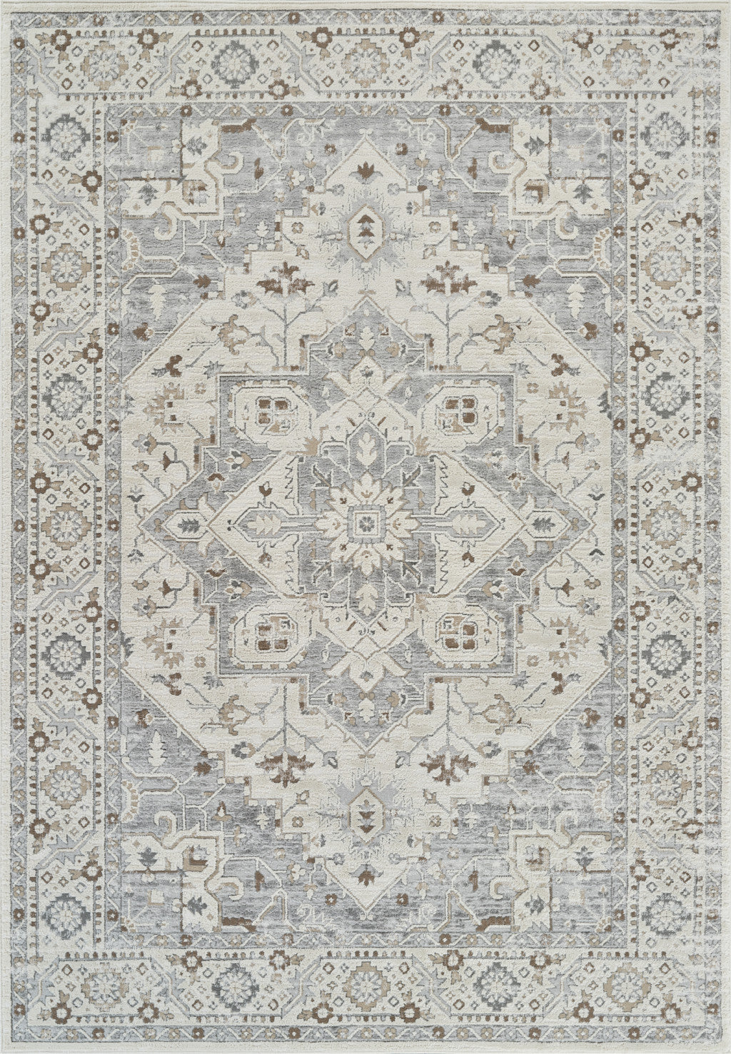 Exquisite 8-Foot by 11-Foot Gray and Beige Distressed Oriental Style Area Rug - Stain-Resistant, Perfect for Family Homes