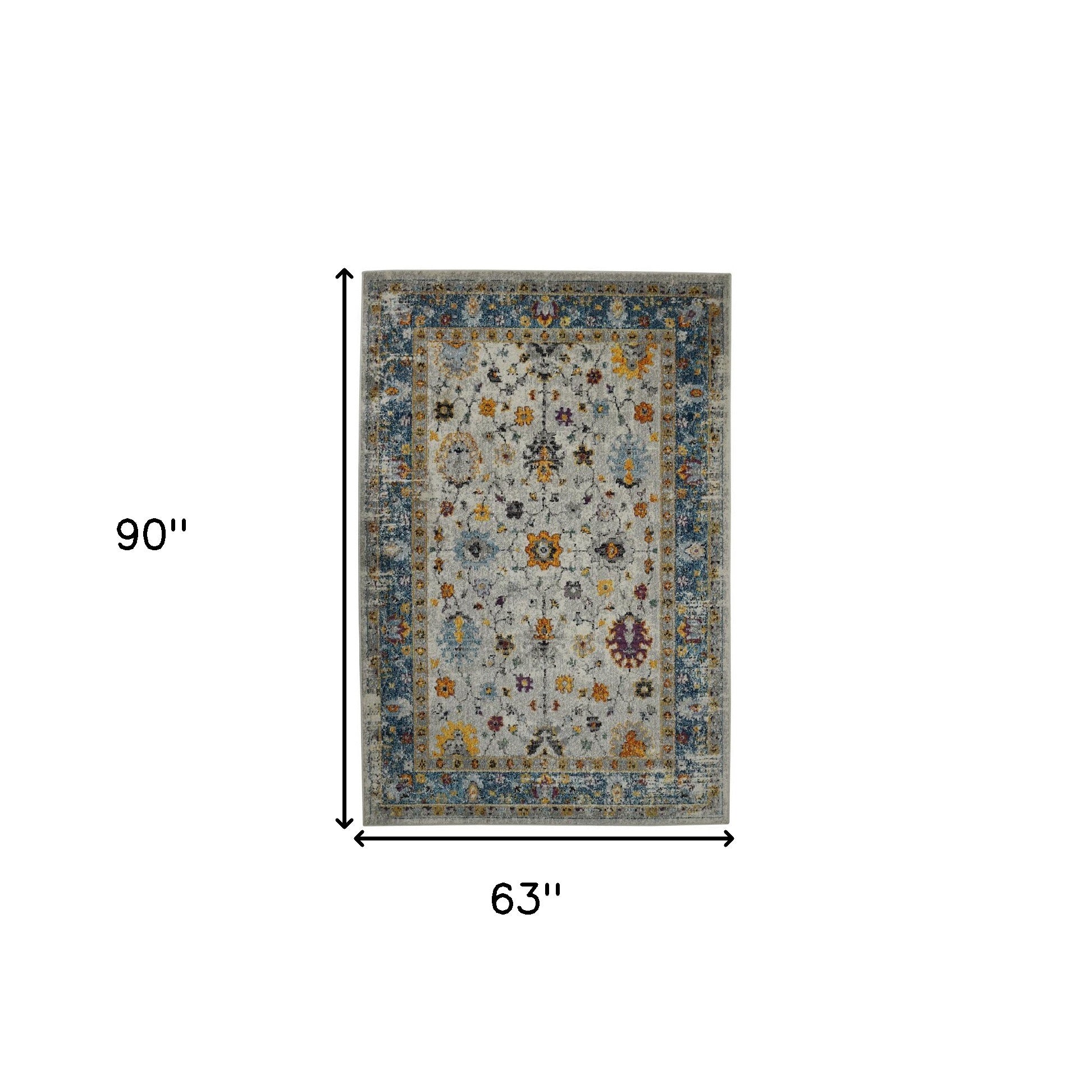 Stain-Resistant Blue & Orange Floral Power Loom Runner Rug for Stylish Rooms