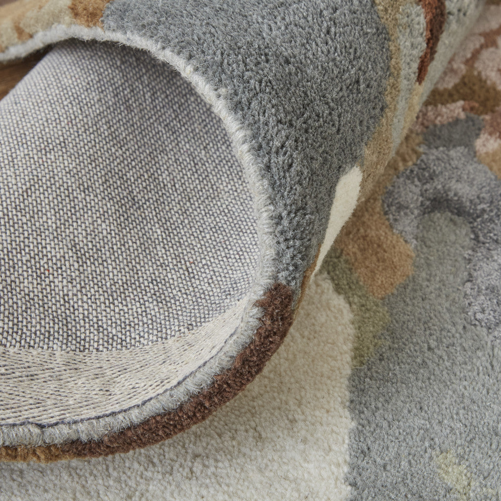 Exquisite Floral Hand-Tufted Area Rug in Tan and Gray Wool - Ideal for Adding a Warm and Artistic Ambiance to Your Home Decor