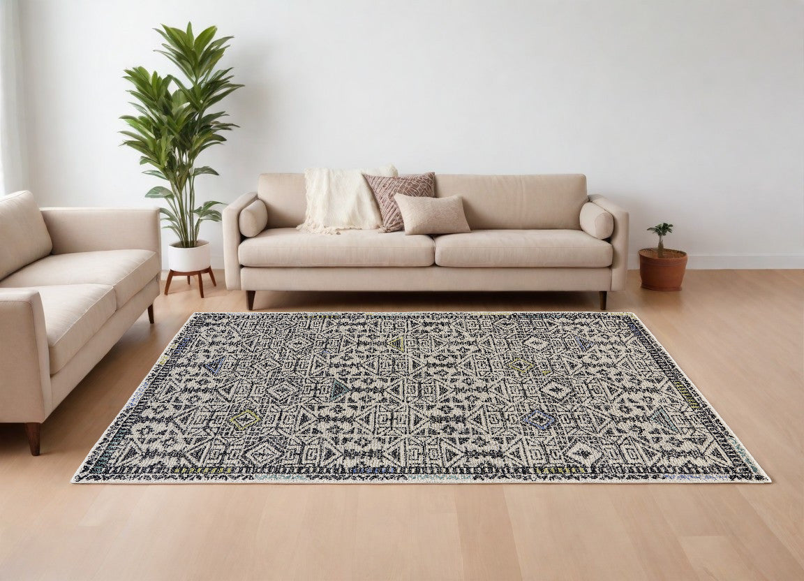 Stylish Gray, Ivory & Black Handmade Wool Geometric Area Rug for Comfortable Living Spaces