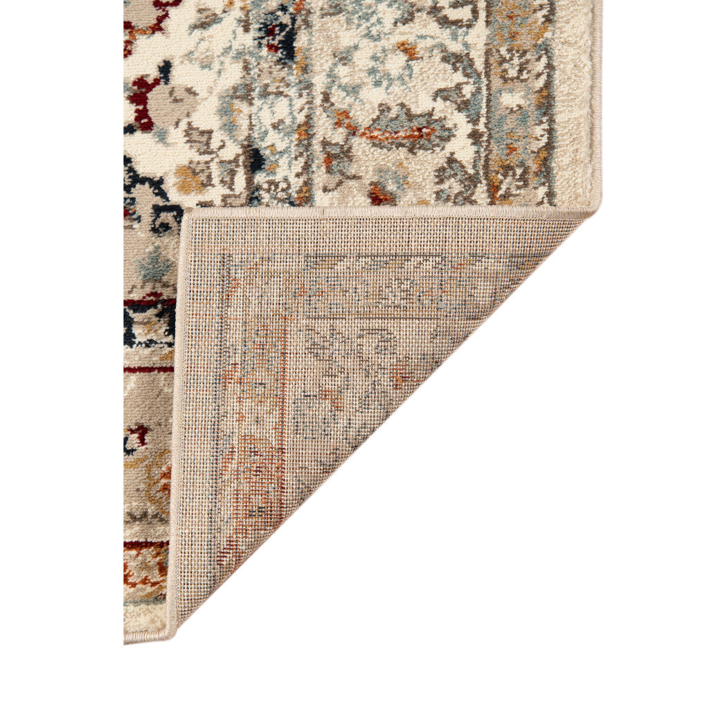 Stain-Resistant Cozy Beige, Rust & Navy Floral Medallion Area Rug for Home Decor