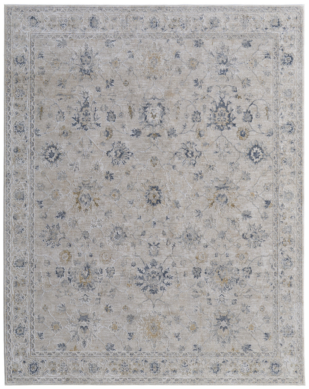 Elegant Blue and Taupe Floral Area Rug - Stain Resistant, Ideal for Spaces with Kids and Pets