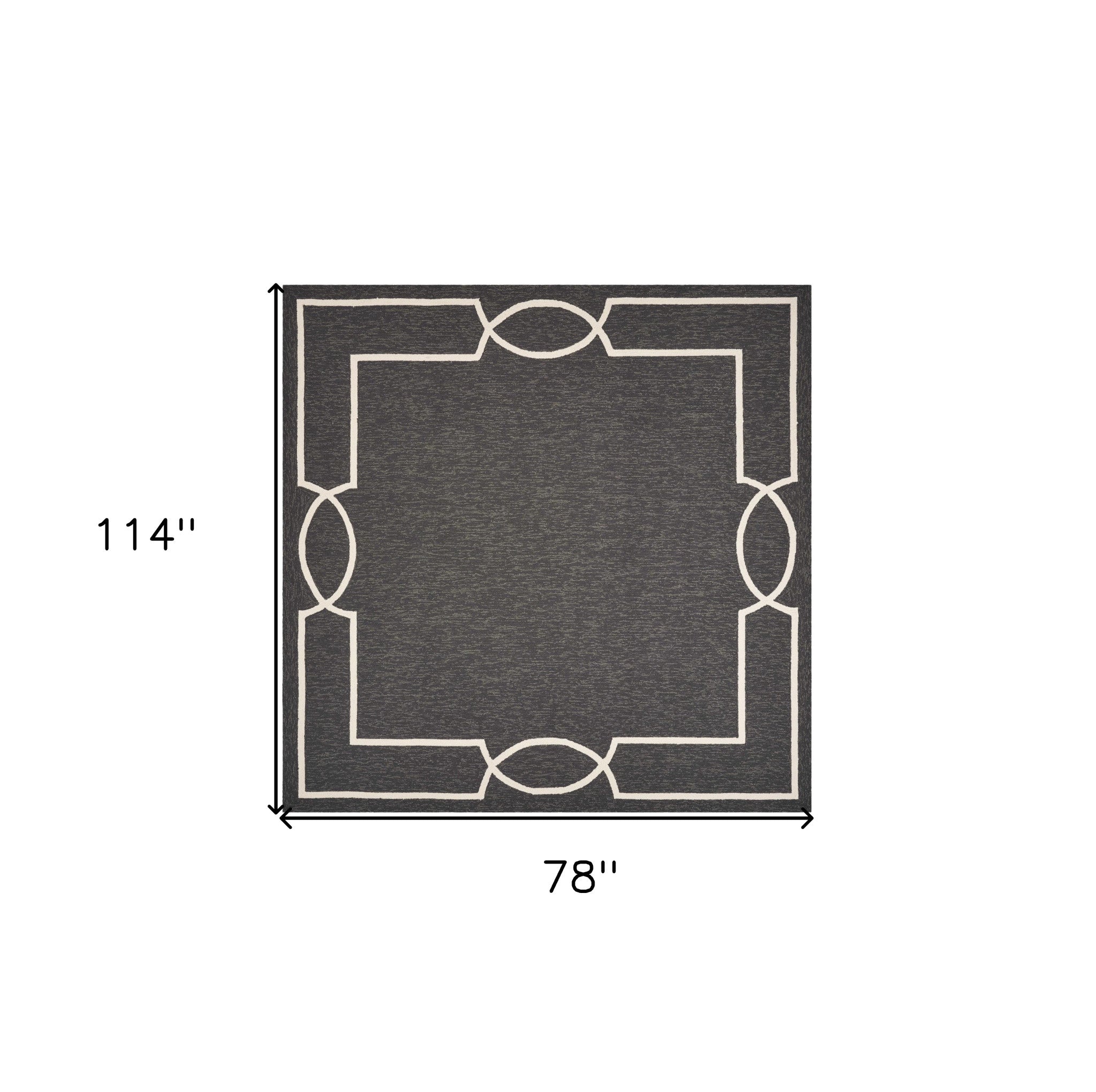 Stylish 7-Foot Square Geometric Hand-Hooked Black Area Rug for Modern Interiors