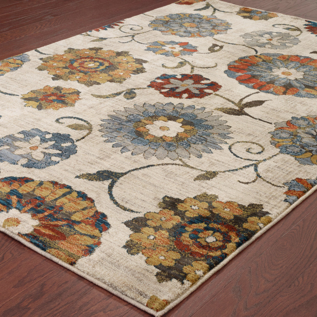 Stylish Orange and Ivory Floral Power Loom Area Runner Rug - Stain Resistant and Cozy for Indoor Spaces