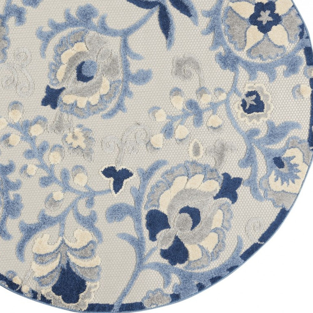 Stylish Blue & Gray Floral Indoor-Outdoor Area Rug for Cozy Spaces