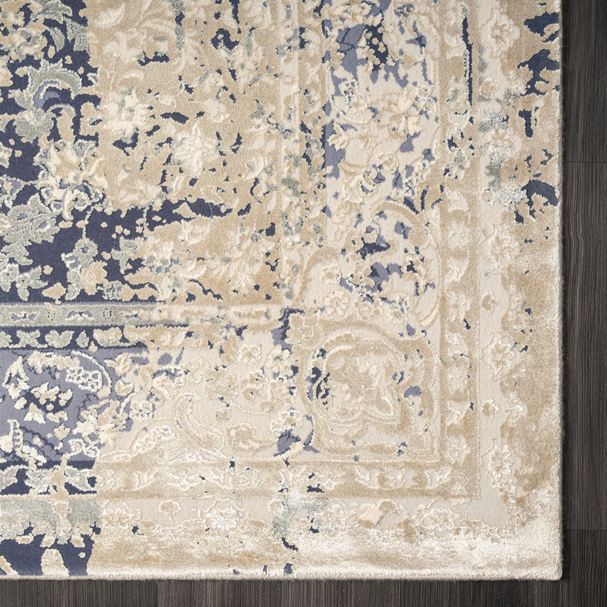 Exquisite Gray and Ivory Floral Machine - Made Viscose Area Rug for a Cozy and Elegant Touch in Any Room's Interior Decor