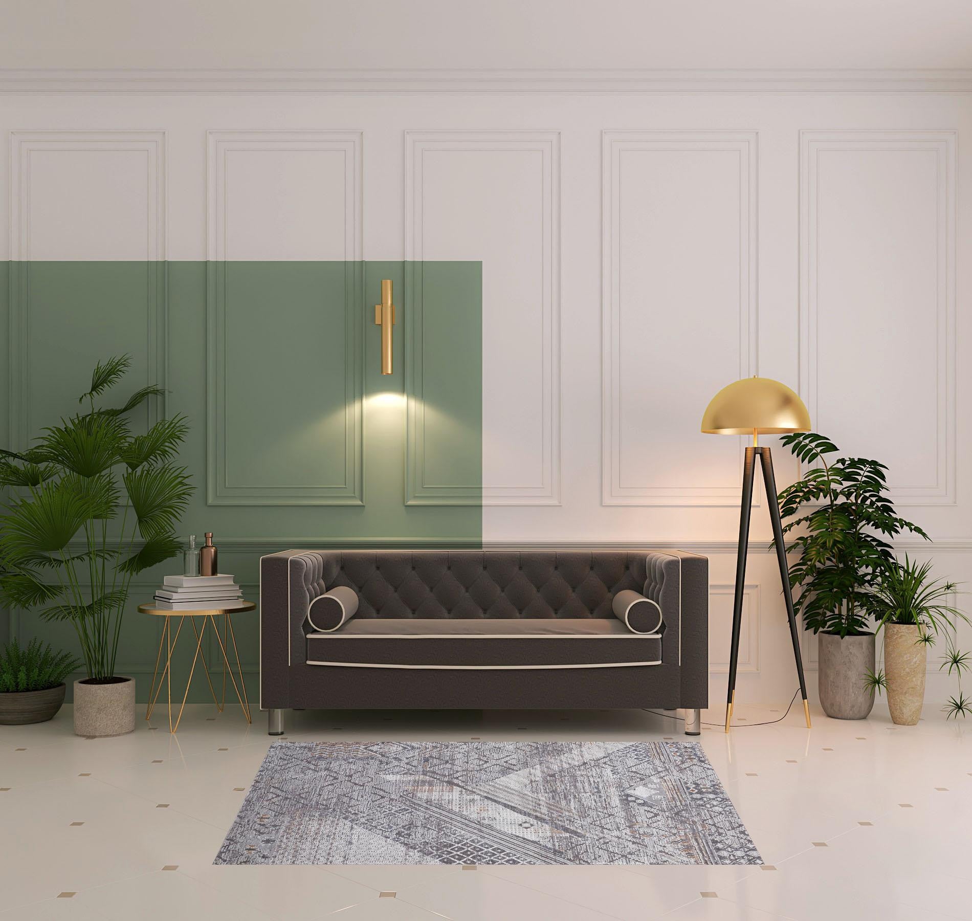 Exquisite Stain-Resistant Ivory and Gray Geometric Area Rug Ideal for Family Homes with Kids and Pets