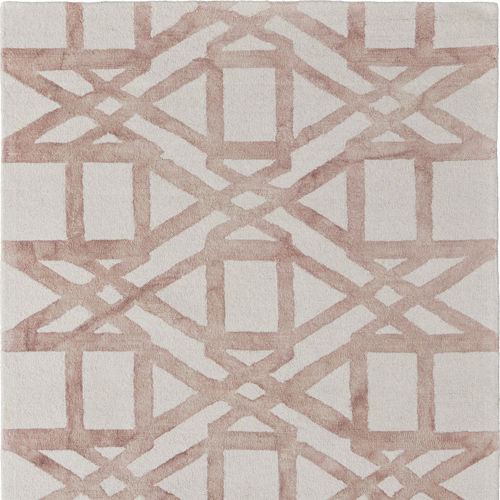 Stylish Soft Pink and Tan Wool Geometric Hand - Tufted Area Rug for Home Decor, Stain - Resistant and Comfortable