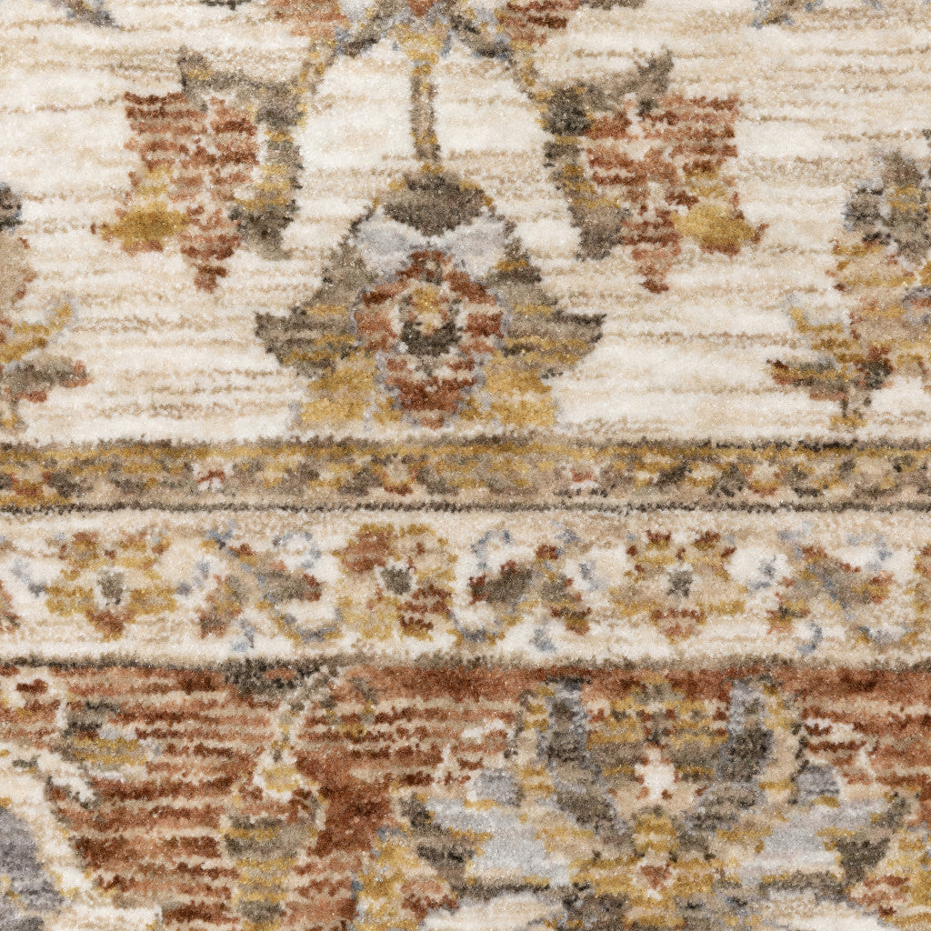 Stain-Resistant, Soft Oriental Runner Rug with Fringe - Timeless Ivory and Blue Design
