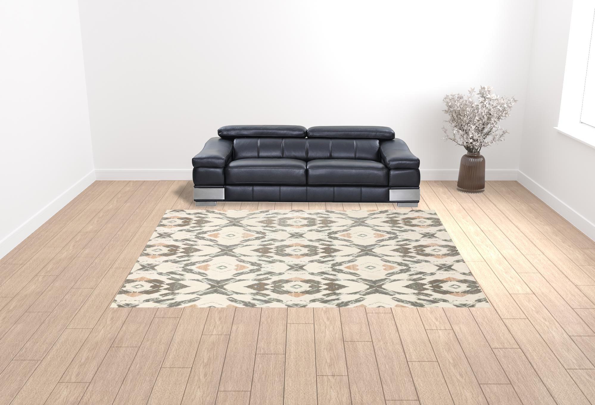 Stain-Resistant Elegant Pink, Ivory and Sage Geometric Area Rug for Home Comfort