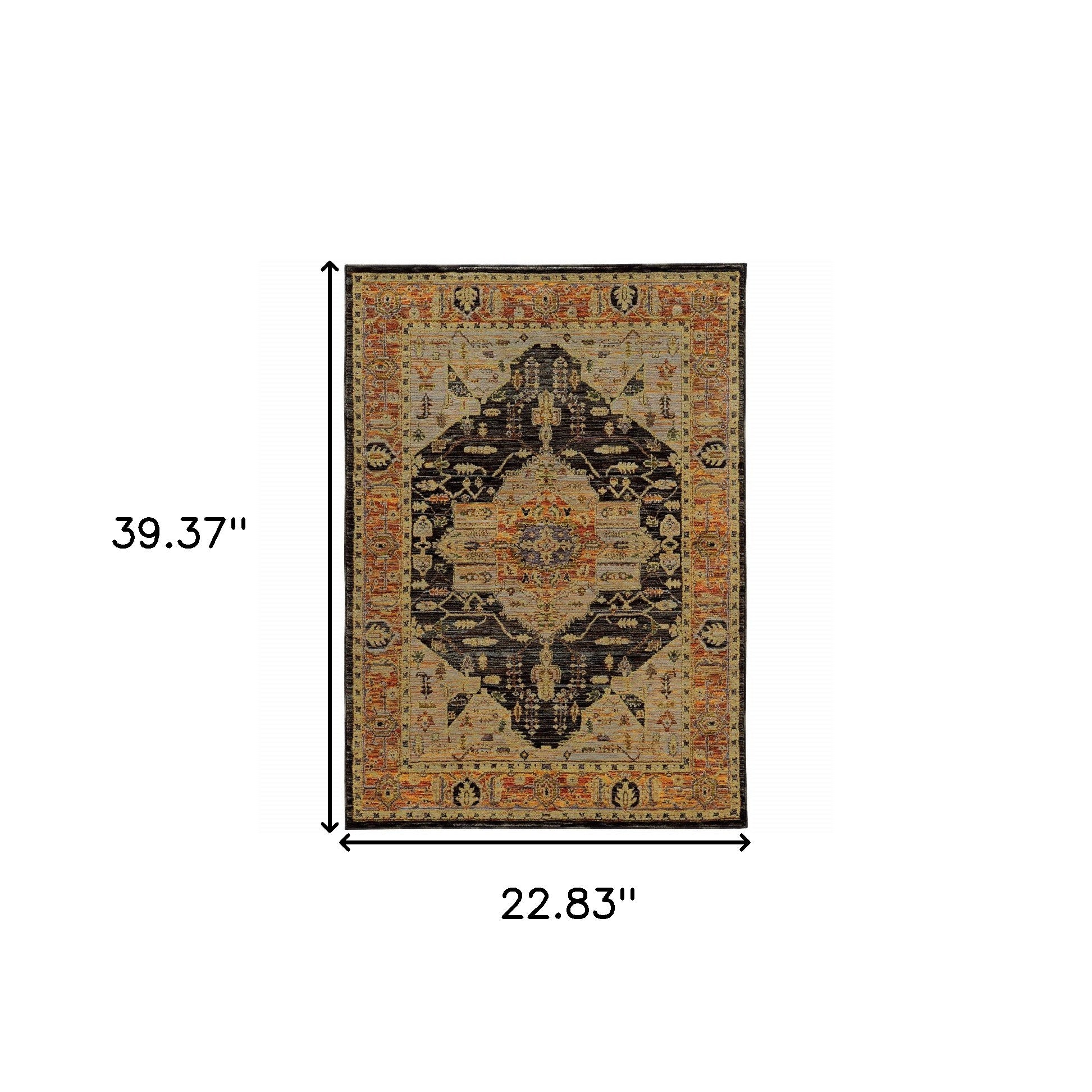 Stain-Resistant Elegant Black and Gold Oriental Power Loom Area Rug for a Sophisticated Space