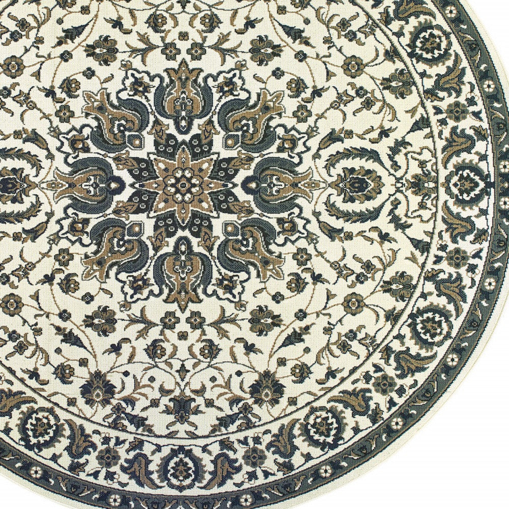 Exquisite Stain - Resistant Ivory and Blue Oriental Design Outdoor and Indoor Area Rug, Ideal for Family Homes with Kids and Pets