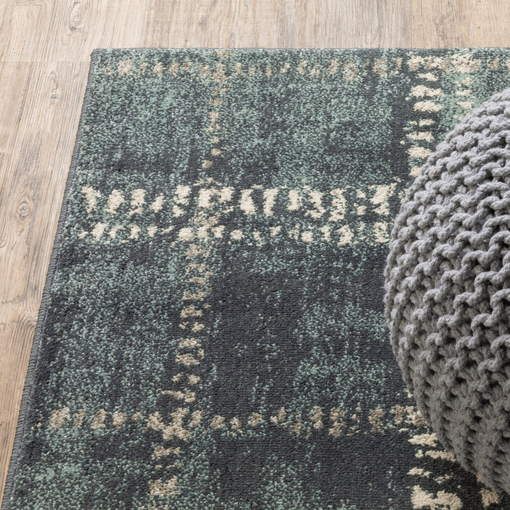 Stylish Blue and Ivory Geometric Stain-Resistant Runner Rug for Any Space